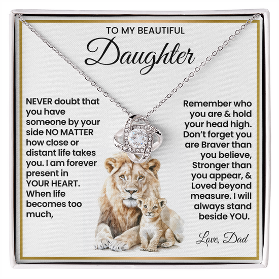 To My Beautiful Daughter - Remember Whose Daughter You Are - Love Knot Necklace